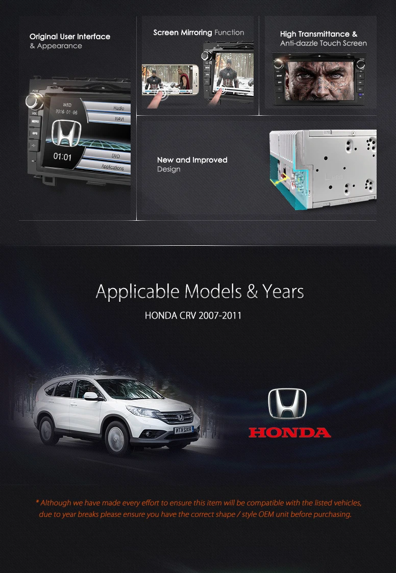 Best 8" Special Car DVD for Honda CRV 2007-2011 with Original User Interface/Appearance & Android Mirror Link Support 2