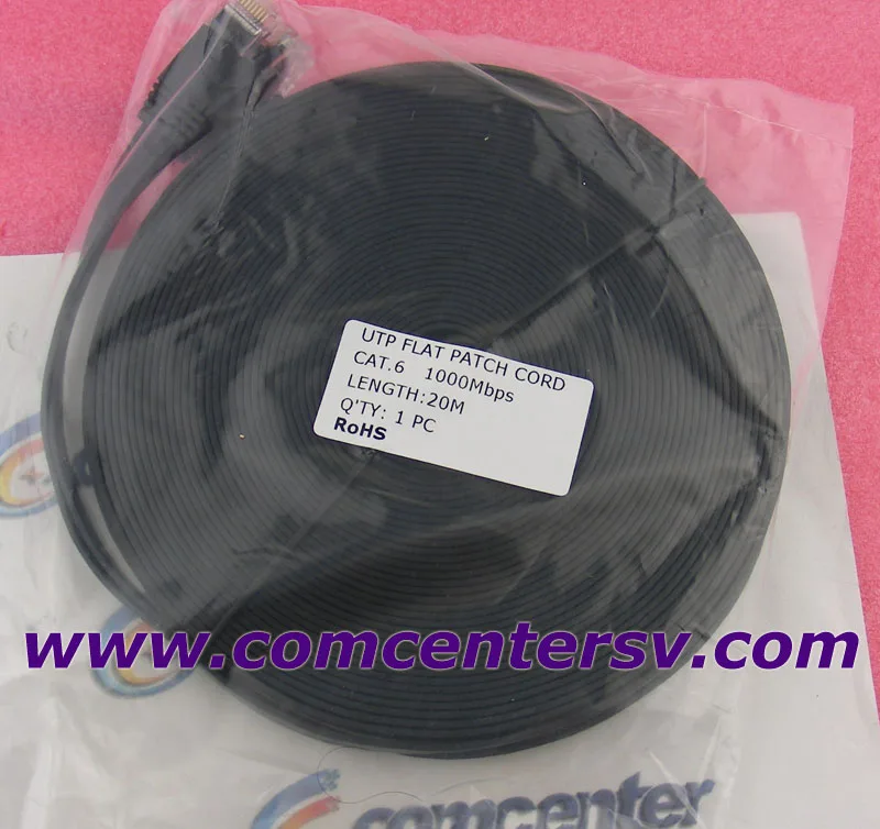 

High Speed Cable Cat6 RJ45 20m 60ft Black Ultra-Thin Flat Patch Network Internet Cat.6 UTP /Lower shipping for more pieces !