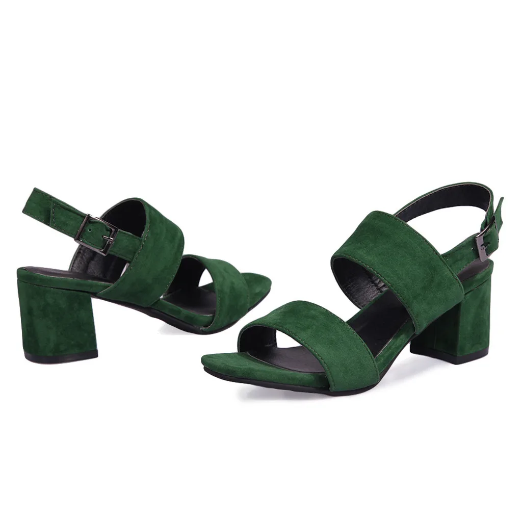 Летние женские босоножки; босоножки на высоком квадратном каблуке; Зеленые босоножки с пряжкой на щиколотке; элегантная женская обувь; Zapatos De Mujer