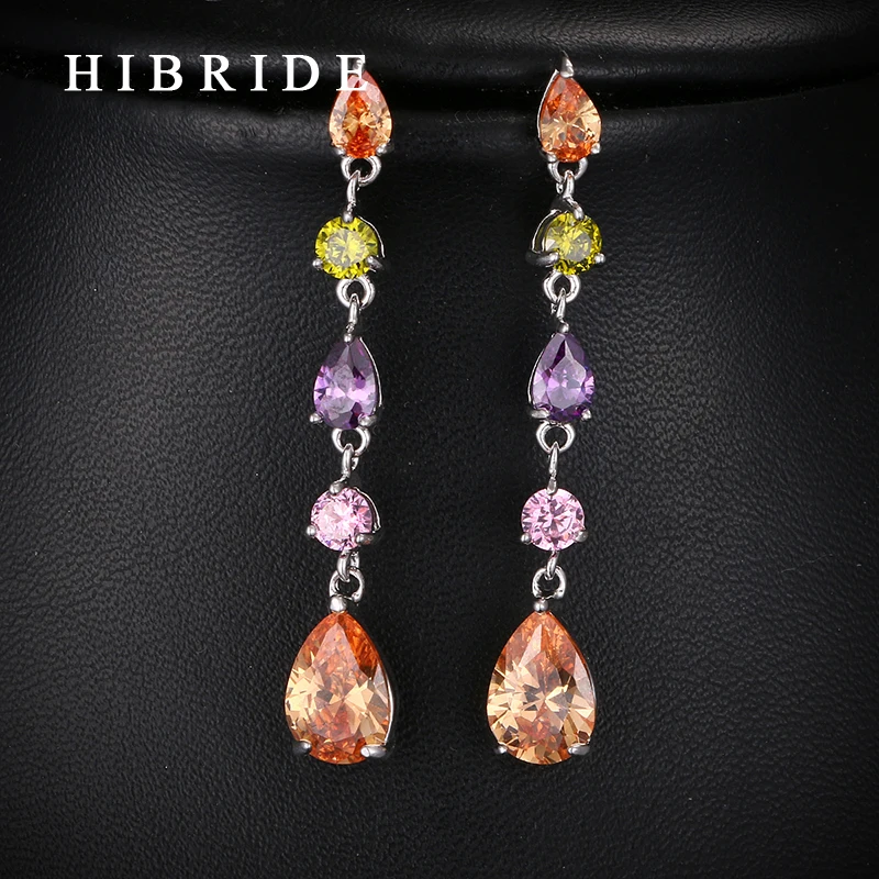 

HIBRIDE Women Fashion Jewelry Multicolor AAA Cubic Zircon Earrings, Long Luxury Earrings For Party Gifts E-33