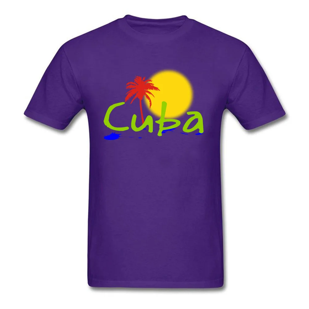 Cuba Sun tropical design gear T Shirt Short Sleeve Dominant Men's ostern Day T Shirt Custom T-shirts Round Collar Cotton Fabric Cuba Sun tropical design gear purple