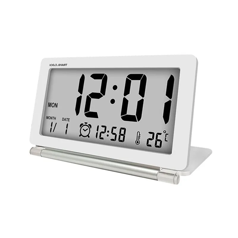  Electronic Travel Alarm Clock Multifunction Silent LCD Digital Large Screen Folding Desk Clock With