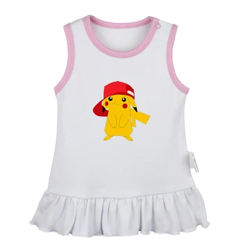 

Cartoon Pokemon Pikachu Pokeball Cheerful Happy Pikachu Cute Newborn Baby Girls Dresses Toddler Sleeveless Dress Infant Clothes