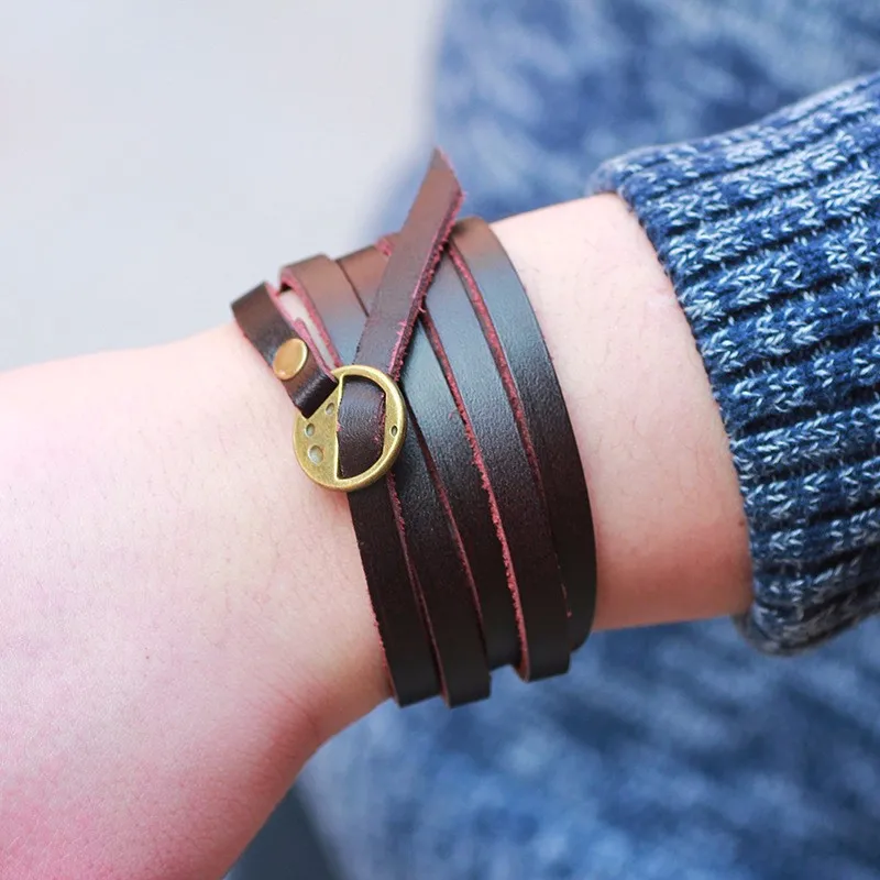 MKENDN Pure Handmade Genuine Leather Bracelets for Men Women leather bracelet,leather bangle