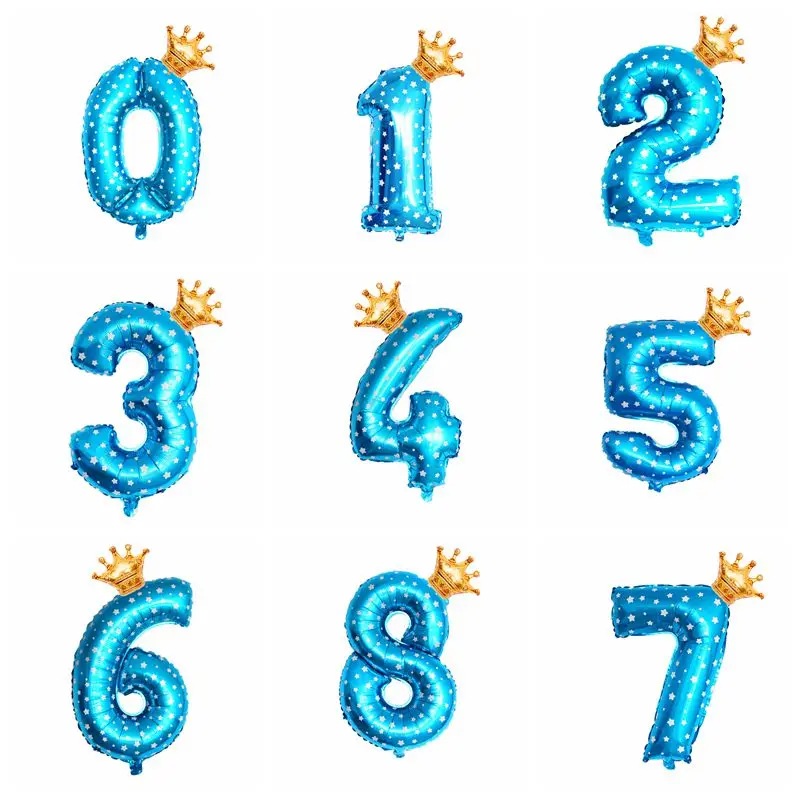 

1Set 32inch Figures bule and Rose Gold Number Crown Foil Balloon Float Air Inflatable Balls For Boys Girls Birthday Party Decora