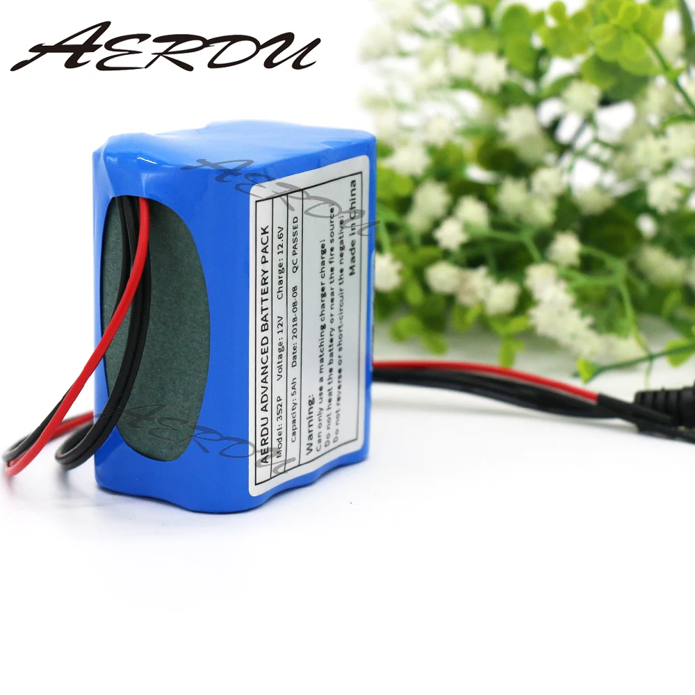 

AERDU 3S2P 12V 5Ah 11.1V 12.6V 18650 lithium Rechargeable battery pack for LED lamp light backup power with BMS