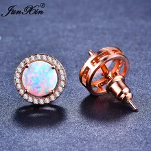 JUNXIN Модные женские Boho круглые серьги гвоздики синий/белый огонь опаловые серьги для женщин розовые золотые серьги со стразами