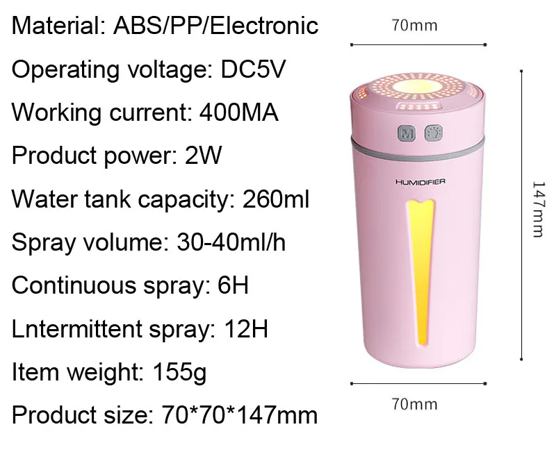 Аромат диффузор для эфирных масел, счастливый Cup Humidifier 260 мл Воздухоочистители светодиодный ночной Светильник USB мини-распылитель, распылитель Автомобильный увлажнитель воздуха