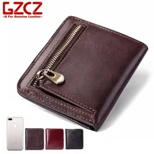 Cartera de moda para hombre cartera 100% Cartera de cuero genuino Vintage de cuero de vaca monedero corto masculino Cuzdan portatarjetas