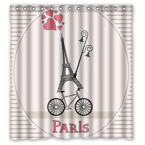 Fashion Custom Love Paris and Eiffel Tower Bike Design Waterproof Polyester Fabric Shower Curtain 66 x 72 | Дом и сад