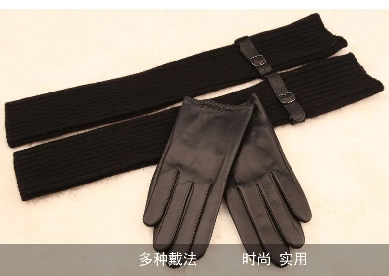 Для женщин перчатки Новый 2019 Топ моды Двойка наручные из натуральной кожи перчатки + вязаный рукав Термальность зима вождения L137NN