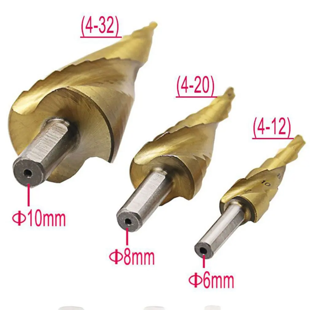 HSS 4241 Triangle Handle Titanium Plated Spiral Groove Step Drill Profeesional Multi-function Drills Drop Shipping Supplier Sale