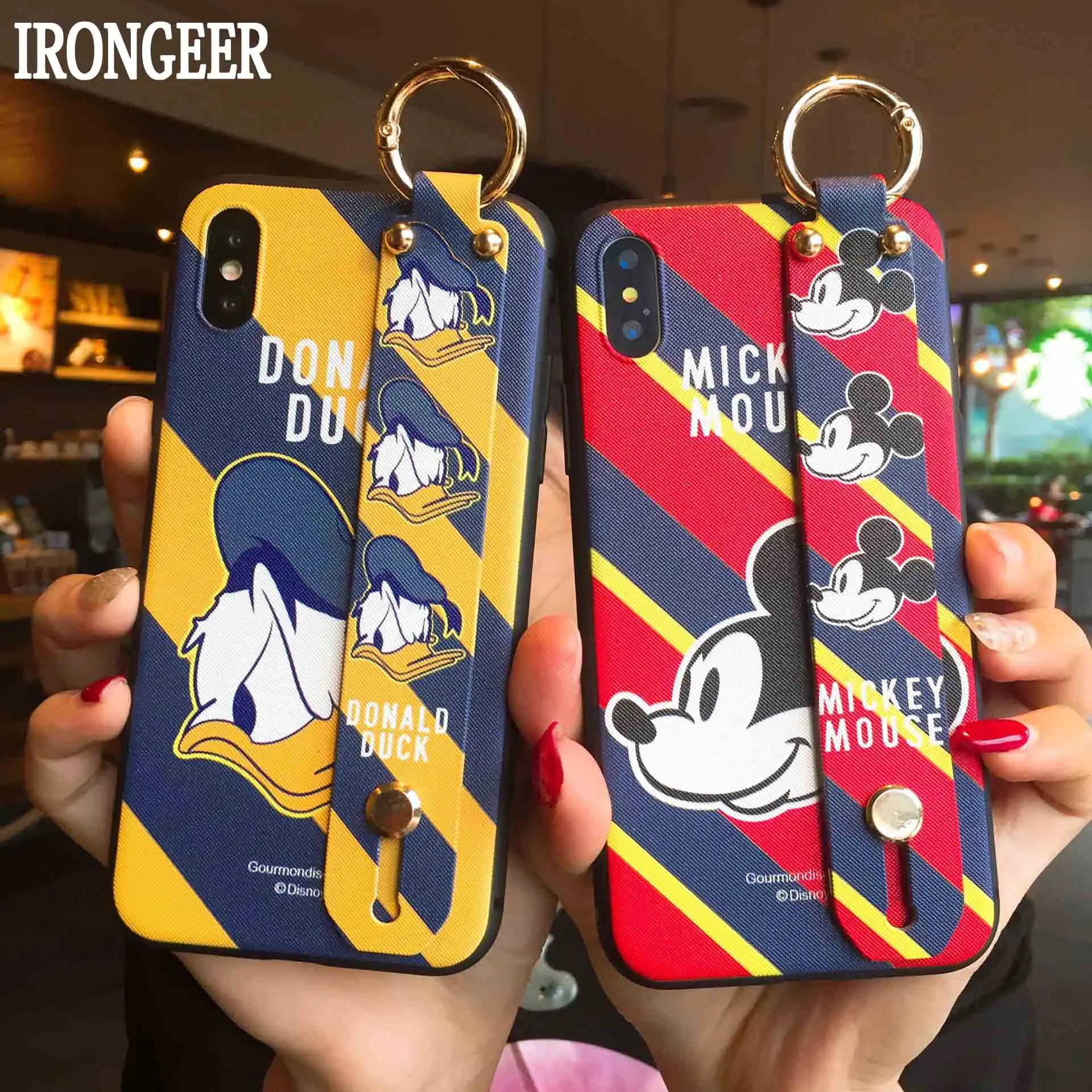 

IRONGEER Cartoon Donald Duck Phone Case for iPhone 6S Plus 7 8 Plus soft cover for iPhone X XS MAX Wristband Coque
