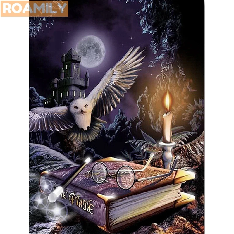 ROAMILY 5d Diamond Painting Owl Cartoon Animal &quotfly To The Magic Book&quot Embroidery Bird Full Square/Round Rhinestones | Дом и сад