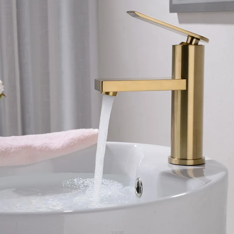 

modern all copper cold and hot drawing basin faucet single hole high low faucet Drawing Gold deck mounted