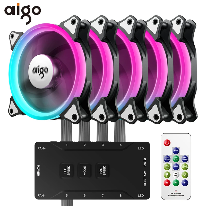 Aigo Aurora C3C5 Pro Чехол для компьютера PC Вентилятор охлаждения RGB 120 мм Регулировка