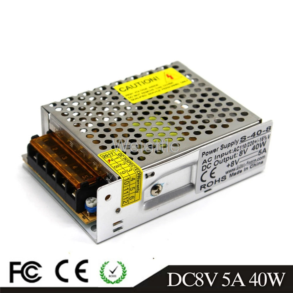 

8V 5A 40W LED Light Belt Driver Switching Power Supply 100-240VAC-DC8V Constant Voltage Transformer Monitoring CCTV CNC 60W