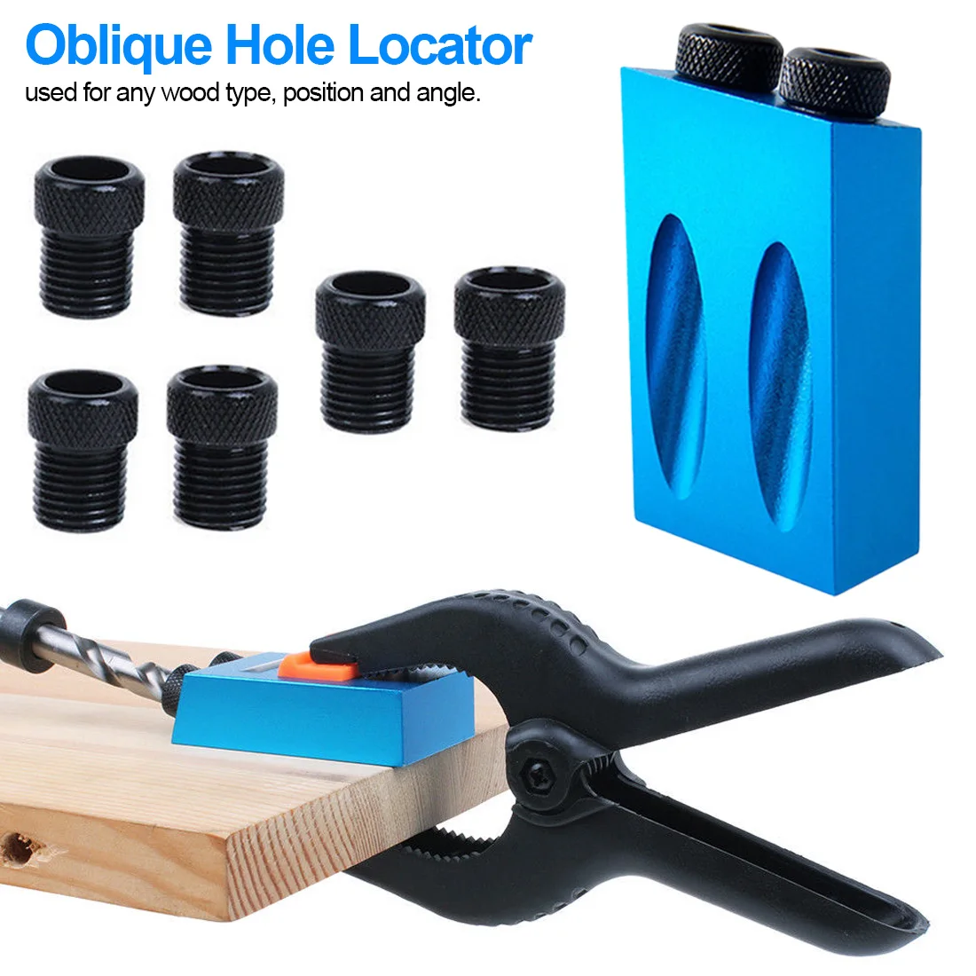  Hole Puncher Locator Jig Drill Bit Set 6/8/10mm Angle Drill Guide Set Woodworking Pocket Hole Jig K