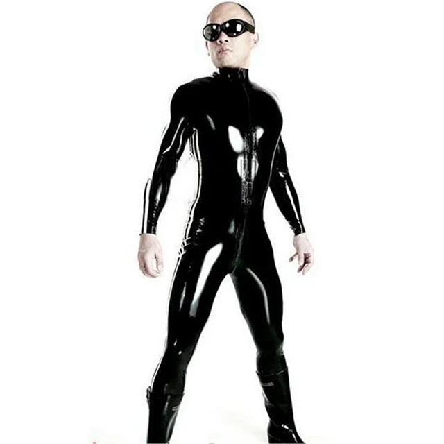 Super Cool Sexy Men Black Patent Leather Jumpsuit Vinyl Latex Bondage Catsuit Double Zip Wetlook Leotard Bodysuit Size S - XXXL - Image 5