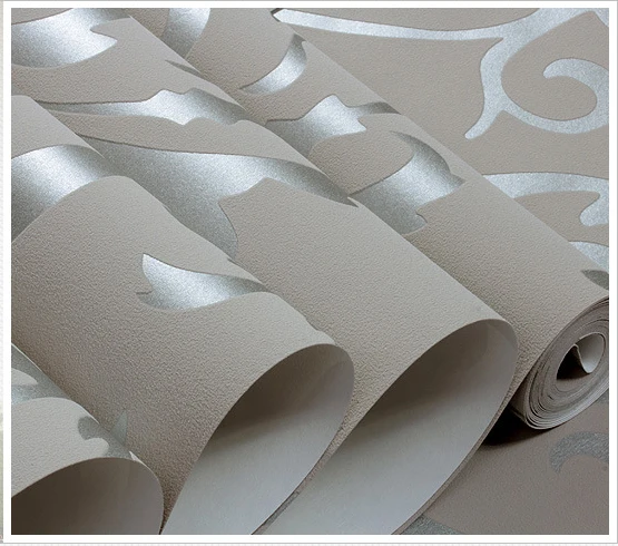 Серый 3D Викторианский Дамаск тисненая настенная бумага в рулоне роскошная классическая Серебряная Цветочная настенная бумага для гостиной спальни настенный Декор