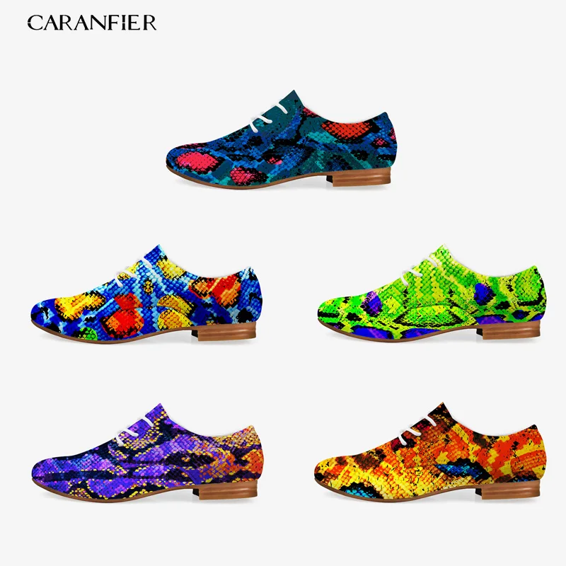 

CARANFIER Women's Flat Shoes Oxford Print Graffiti Personality Tie Casual Non-slip Breathable Four Seasons Universal Pointed Toe