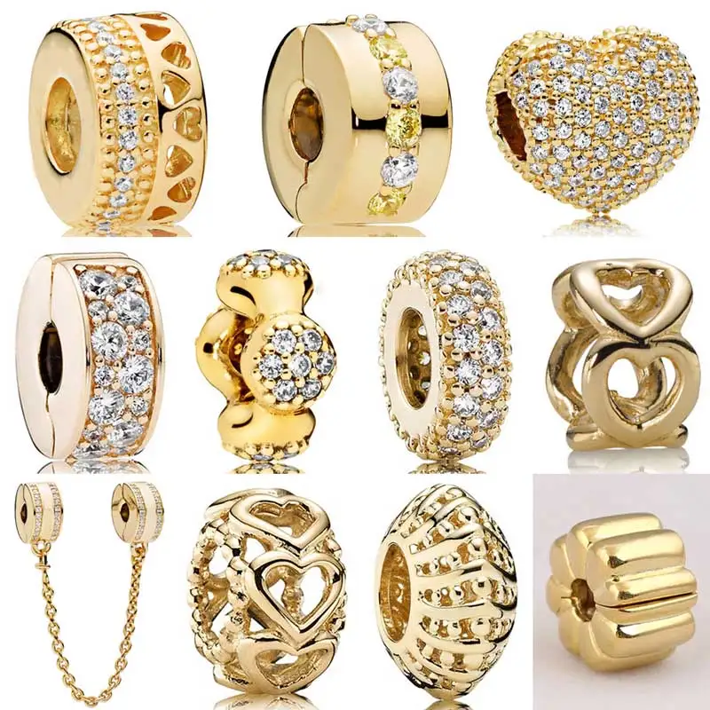 

Gold Shine Pave Logo Hearts Path Modern LovePods Inspiration Elegance Clip Beads Fit Pandora Bracelet 925 Sterling Silver Charm
