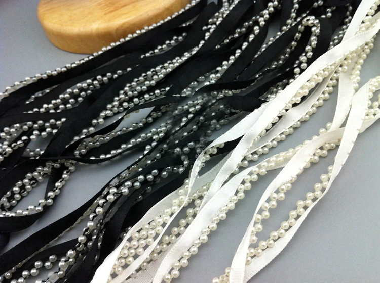 

2 yard 1.5cm 0.59" wide black/ivory beads tapes lace trim ribbon ML108P766