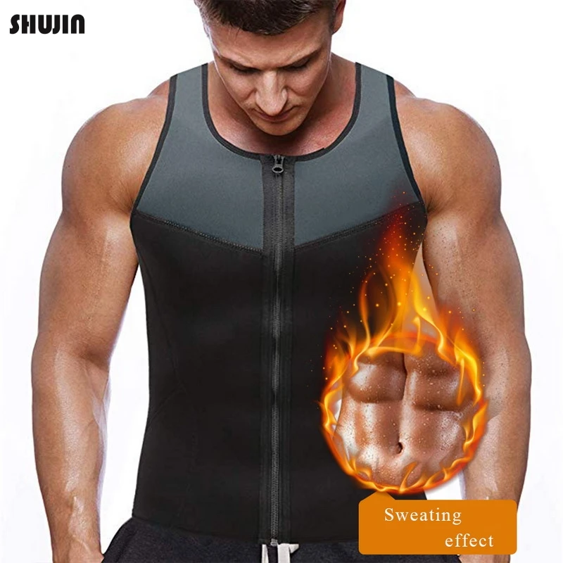 

SHUJIN 2019 Sauna Vest for Men Sweat Shirt Waist Trainer Body Shaper Slimming Top Weight Loss Male Fitness Workout Slim Fit Tank