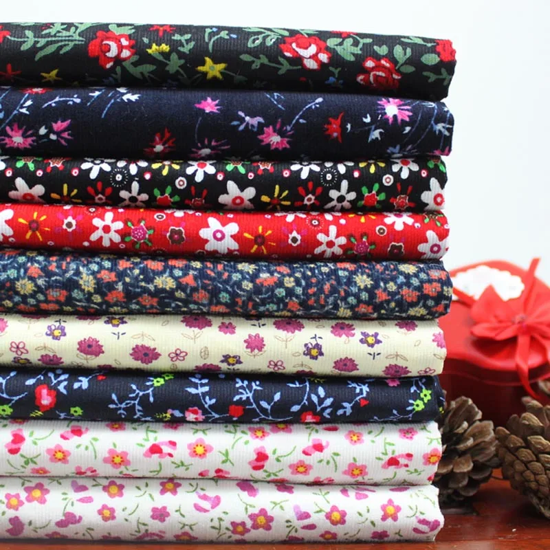 

100% cotton elegant pastoral small flower floral slim Corduroy fabric for DIY apparel dress shirt handwork home decoration craft