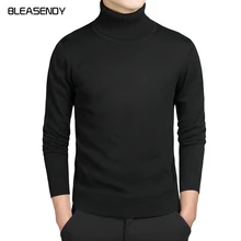 Мужской Повседневный свитер, модный тонкий однотонный мужской вязаный свитер с высоким воротником, брендовая одежда