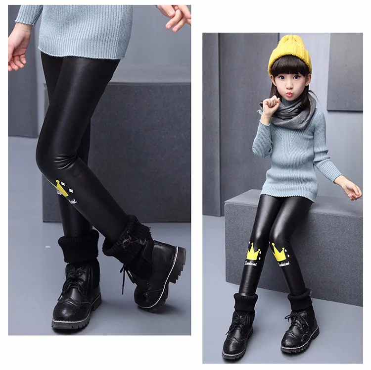 Обувь для девочек зимние Брюки для девочек толстые модные леггинсы для детей