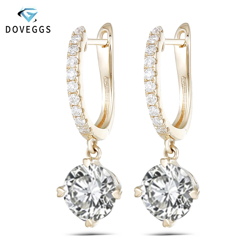 

DovEggs Solid 14K 585 Yellow Gold 2CTW 6.5mm F Color Moissanite Drop Earrings for Women Wedding Anniversary Dangle Earrings