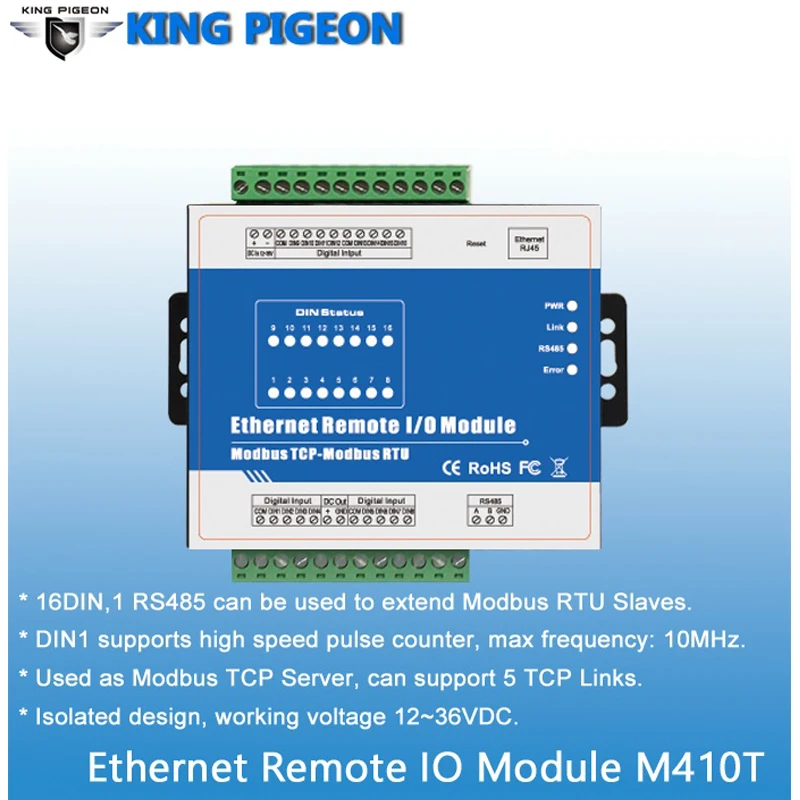 Высокоскоростной импульсный счетчик Ethernet удаленный IO IOT модуль Modbus TCP модуль сбора данных 16 DIN поддержка Modbus RTU/ASCII Master