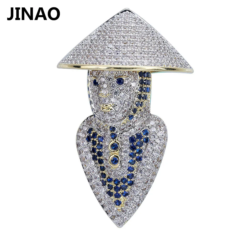 

Iced Out Blue Mortal Kombat character Pendant Necklaces Gold Silver Color Chains Bling Cubic Zircon Men's Women Hip hop Jewelry