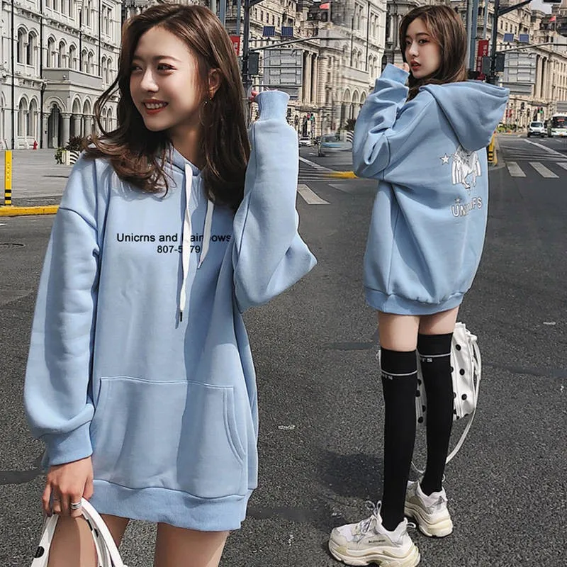 

Hoodies Women Harajuku Unisex Winter Plus Velvet Thicken Loose Hooded Womens Long Sleeve Letter Printed Korean Style Sweatshirts