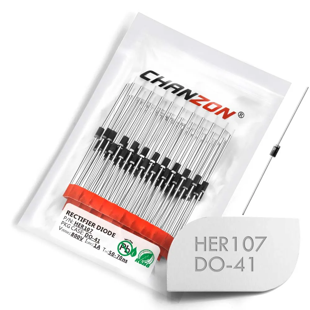 

(100 Pcs) HER107 High Efficiency Rectifier Diode 1A 800V 50-70ns DO-41 (DO-204AL) Axial 1 Amp 800 Volt HER 107 Diodes
