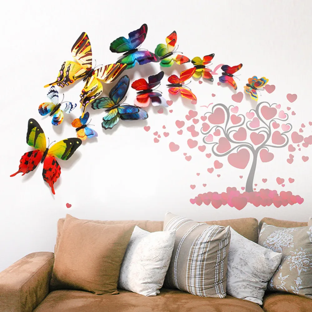 12 шт./набор декоративные магнитные наклейки в виде бабочек|decals designs|fridge sticker3d butterfly