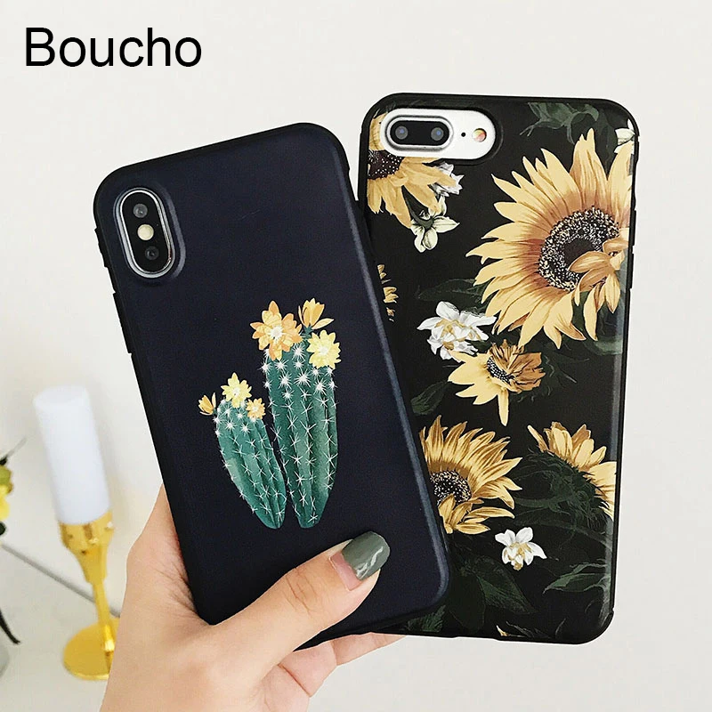 Boucho Cover For iphone 11 Pro XS MAX XR X Sun Flower Cactus Phone Case 6 6S 7 8 Plus 8plus Cases Soft TPU Capa |