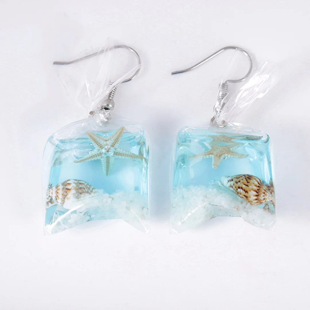 Women Charm Dangle EarringUnique Sea Grass Starfish Shell Water Bag Dangle Earring Fashion Statement Piecring Earring Shellhard