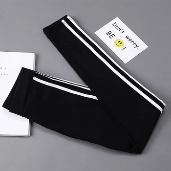 

Leggings Women Thin Pencil Trousers Spring Autumn Girls Student New Fashion Stripe Side High Waist Slim Legging Leggins
