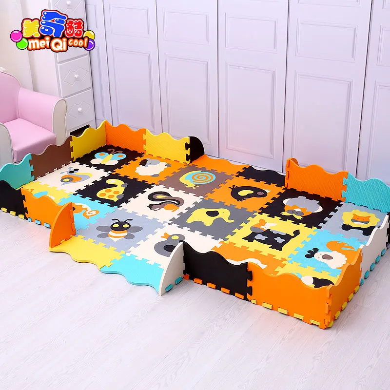 mei qi cool 18pcs with fences baby font b play b font font b mat b