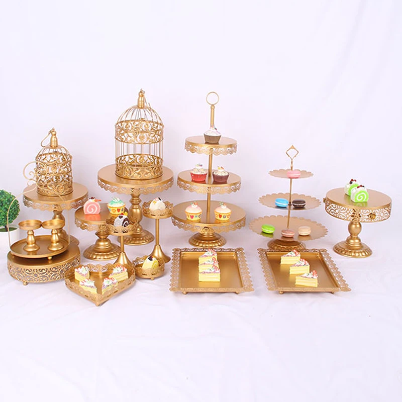 

gold wedding cake stand set 6 pcs-18pcs pieces cupcake stand barware decorating cooking cake tools bakeware set party dinnerware