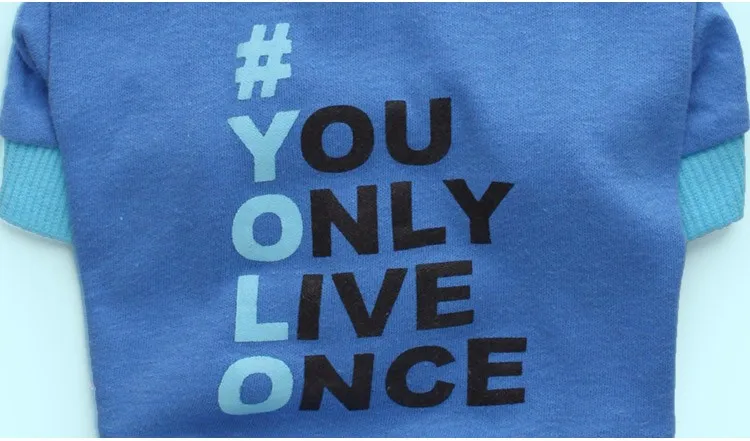 Новинка, толстовки с капюшоном с принтом «YOU ONLY LIVE ONCE», одежда для собак, весенне-осенняя верхняя одежда, костюм, свитер для щенка, одежда, 1 шт