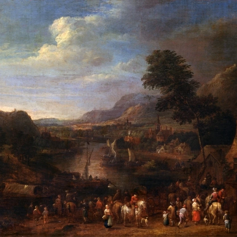 Landscape With Figures And A Village Close To A River Poster Print (36 x 24)