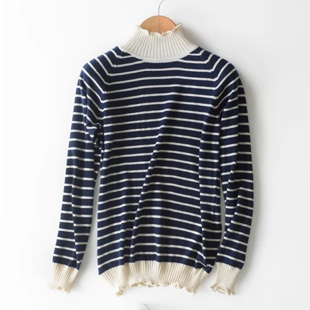 female long striped cashmere sweater women half turtleneck knitted half christmas sweater