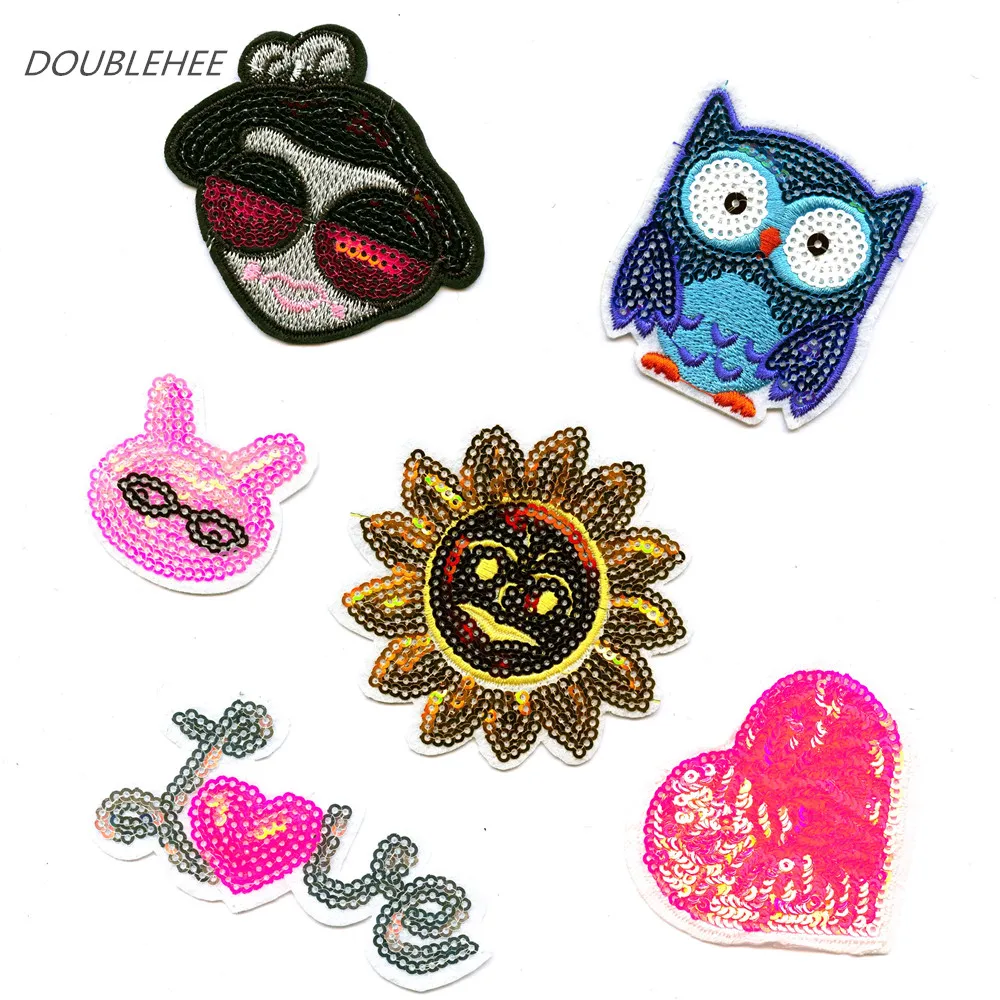 

DOUBLEHEE Sun Love Rabbit Owl Sequins Patch Embroidered Iron On Patches Embroidery Sew On DIY Coat Shoes Accessories
