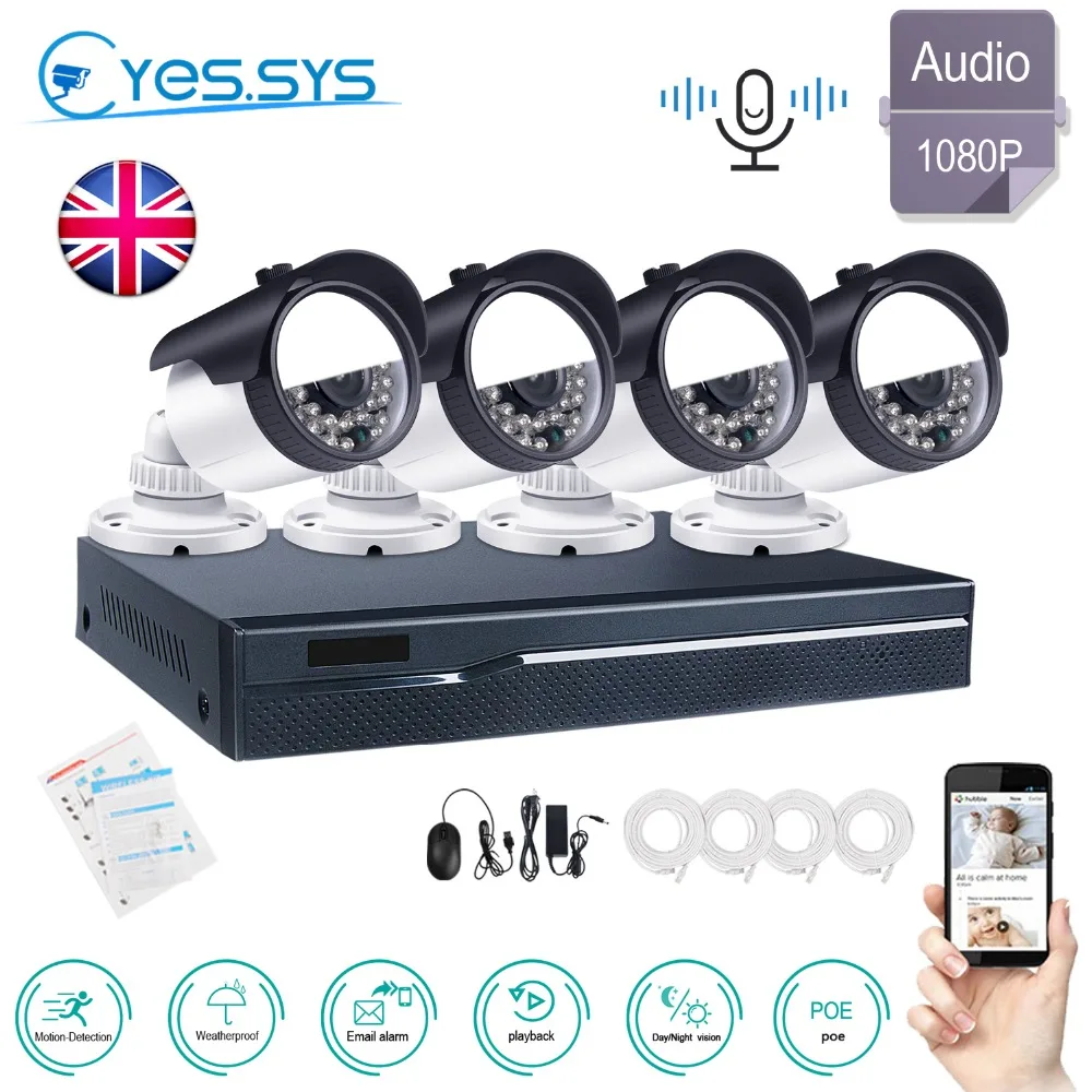 eyes.sys CCTV 4CH 1080P NET POE NVR System 4PCS 2.0MP IP Night Vision Audio Camera Bullet Safe