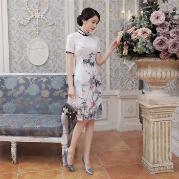 

Shanghai Story White Aodai Vietnam Dress For Women Traditional Clothing Dress Knee Length Oriental Dress Chinese Style Cheongsam