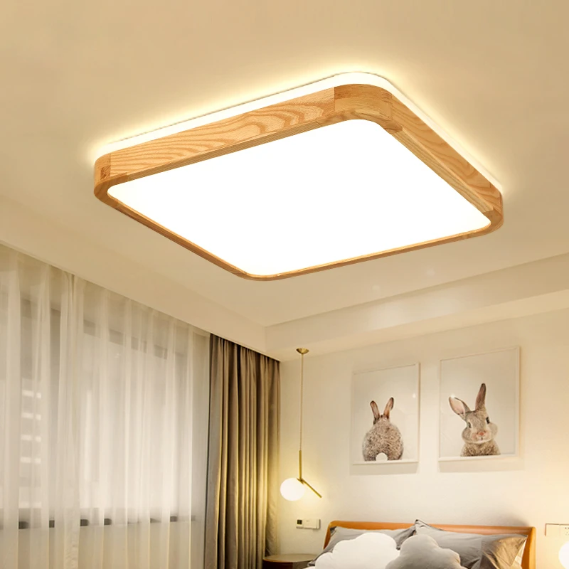  LED Ceiling Light Wood Round Square for Living Room Bedroom Indoor Lighting Fixture Surface Mounted - 32921831584