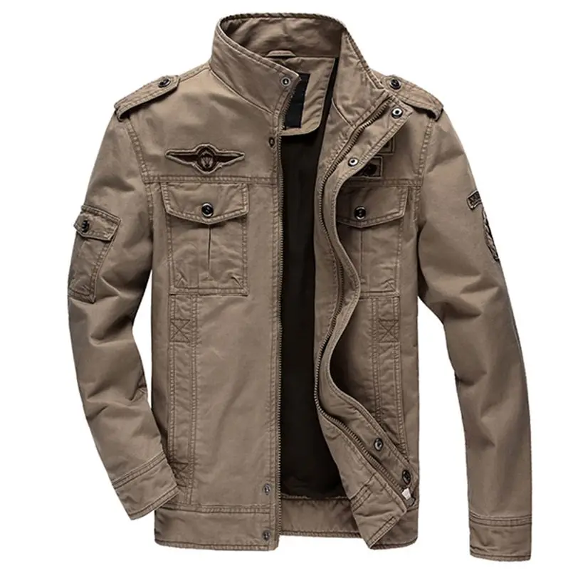 New Mens Epaulet Military Jacket High Quality Multi pocket Stand Collar